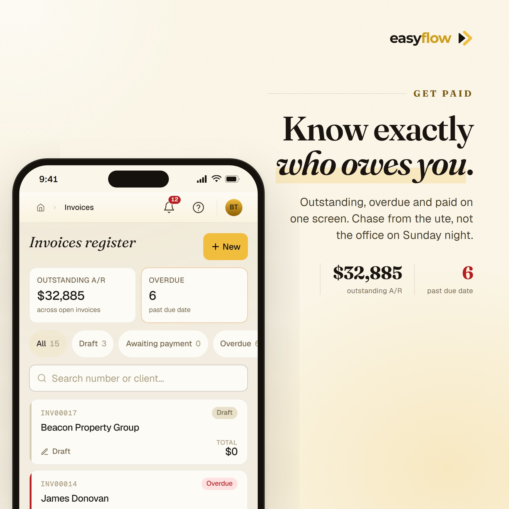 EasyFlow campaign artwork: know exactly who owes you