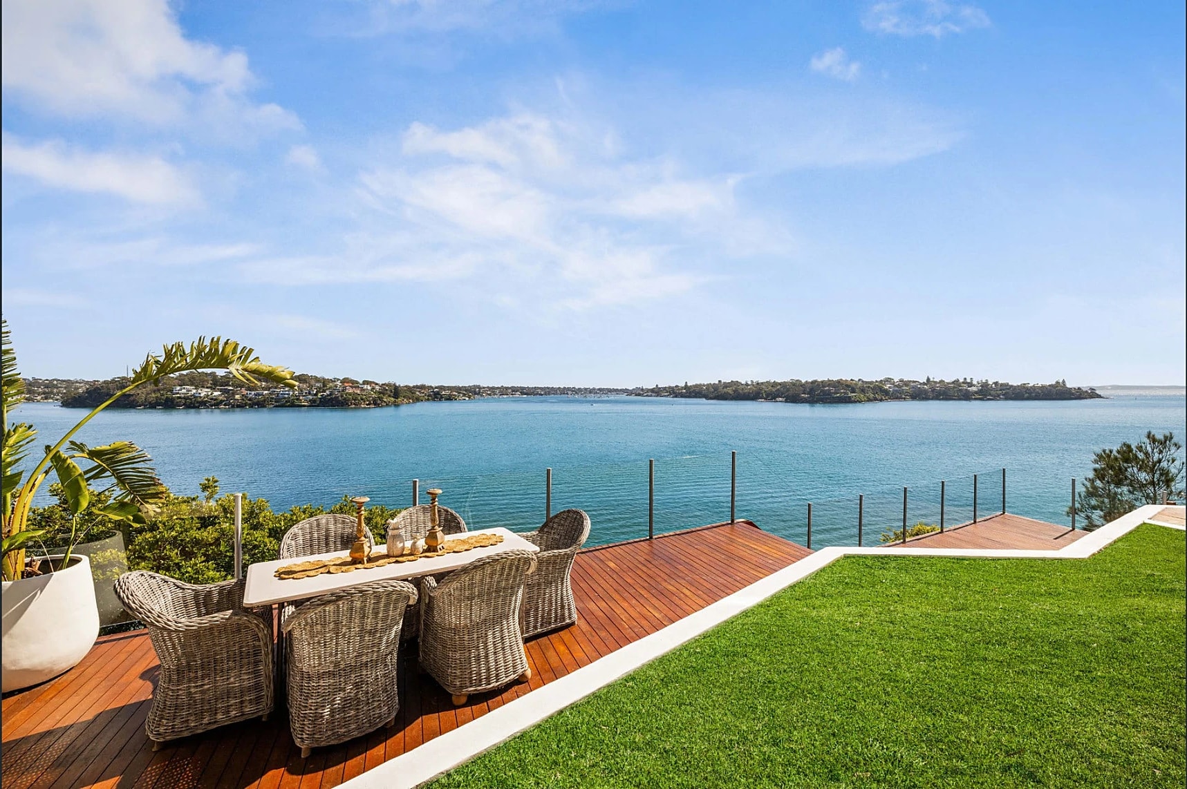 Deck and lawn above the water
