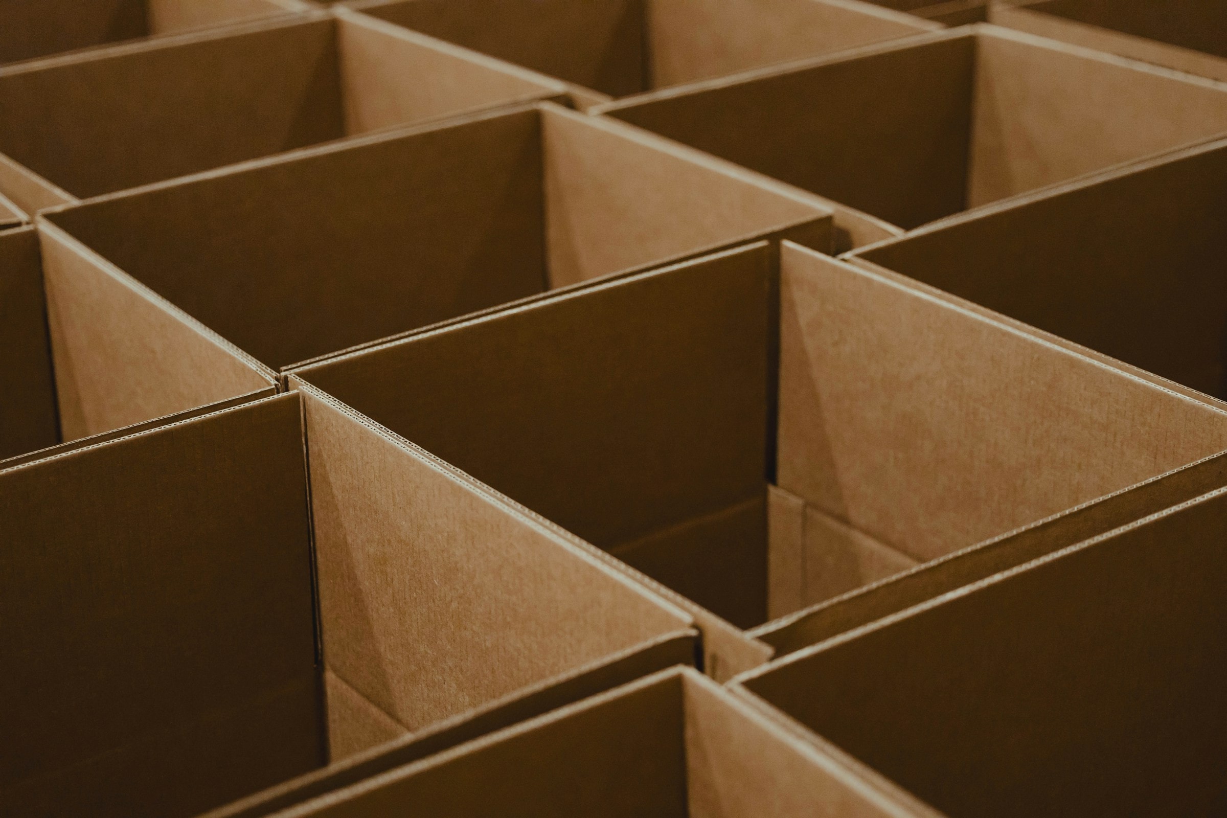 Open cardboard boxes from above