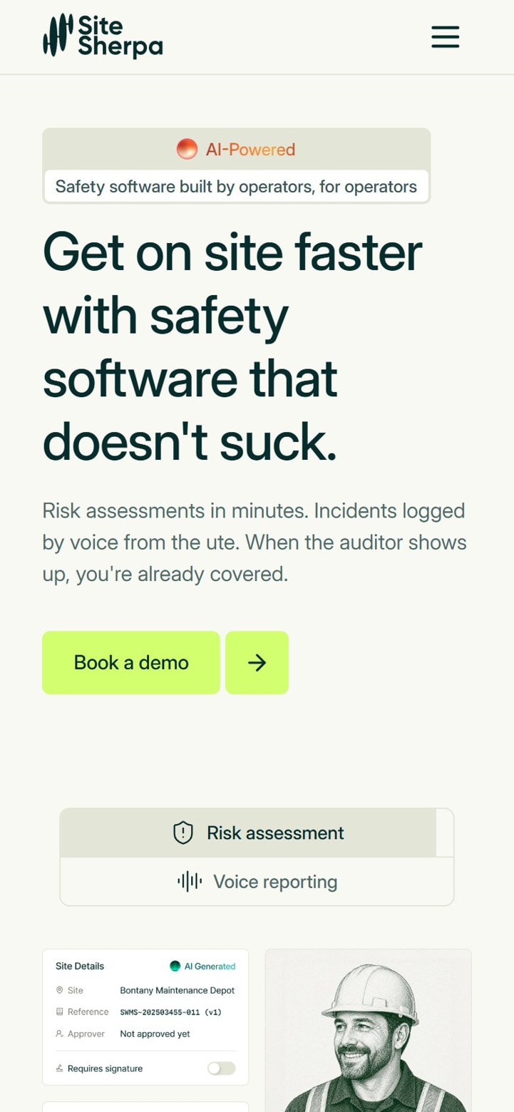 The marketing site on a phone